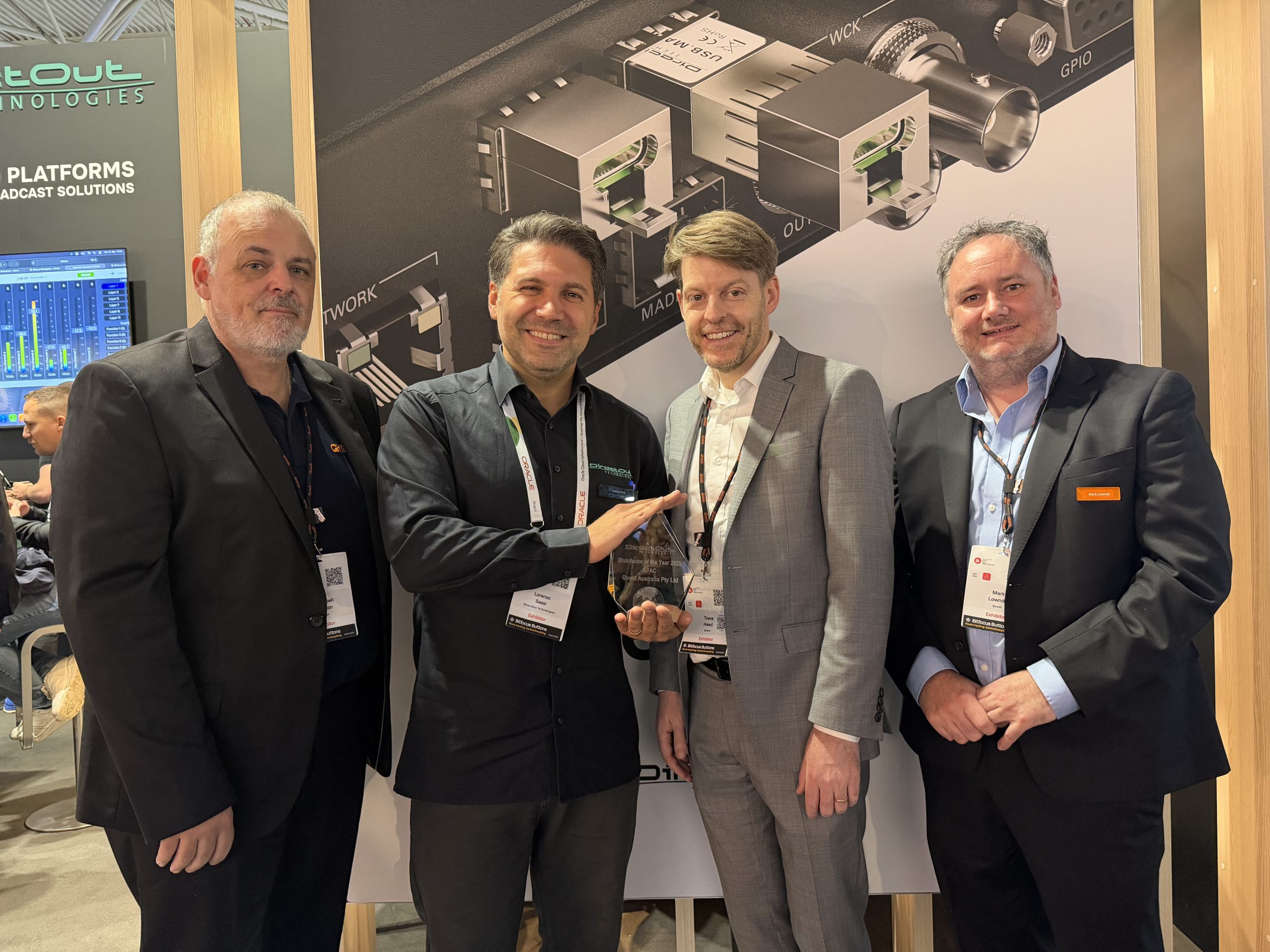 Lorenzo Sassi and Qvest team at IBC 2026 DirectOut and Qvest teams