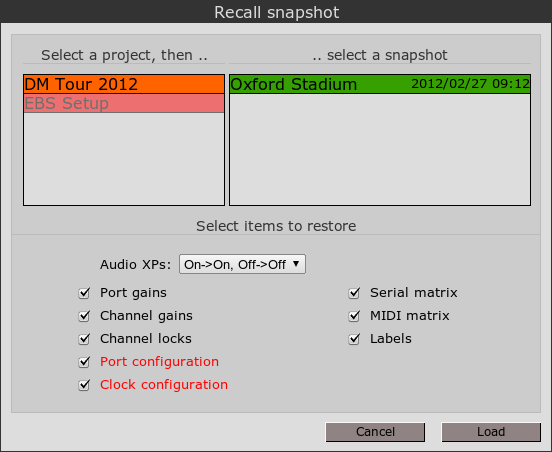 Recall snapshot dialog