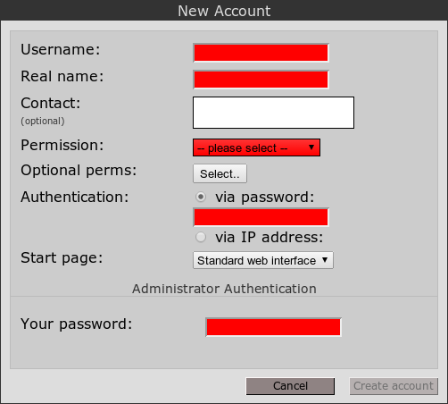 New user dialog